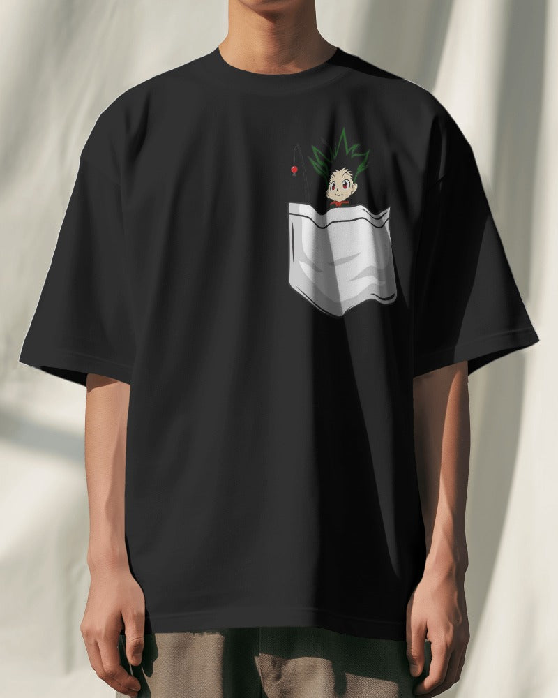 Gon Pocket Pookie Premium Black Oversized T Shirt |HUNTER X HUNTER FOXTALE