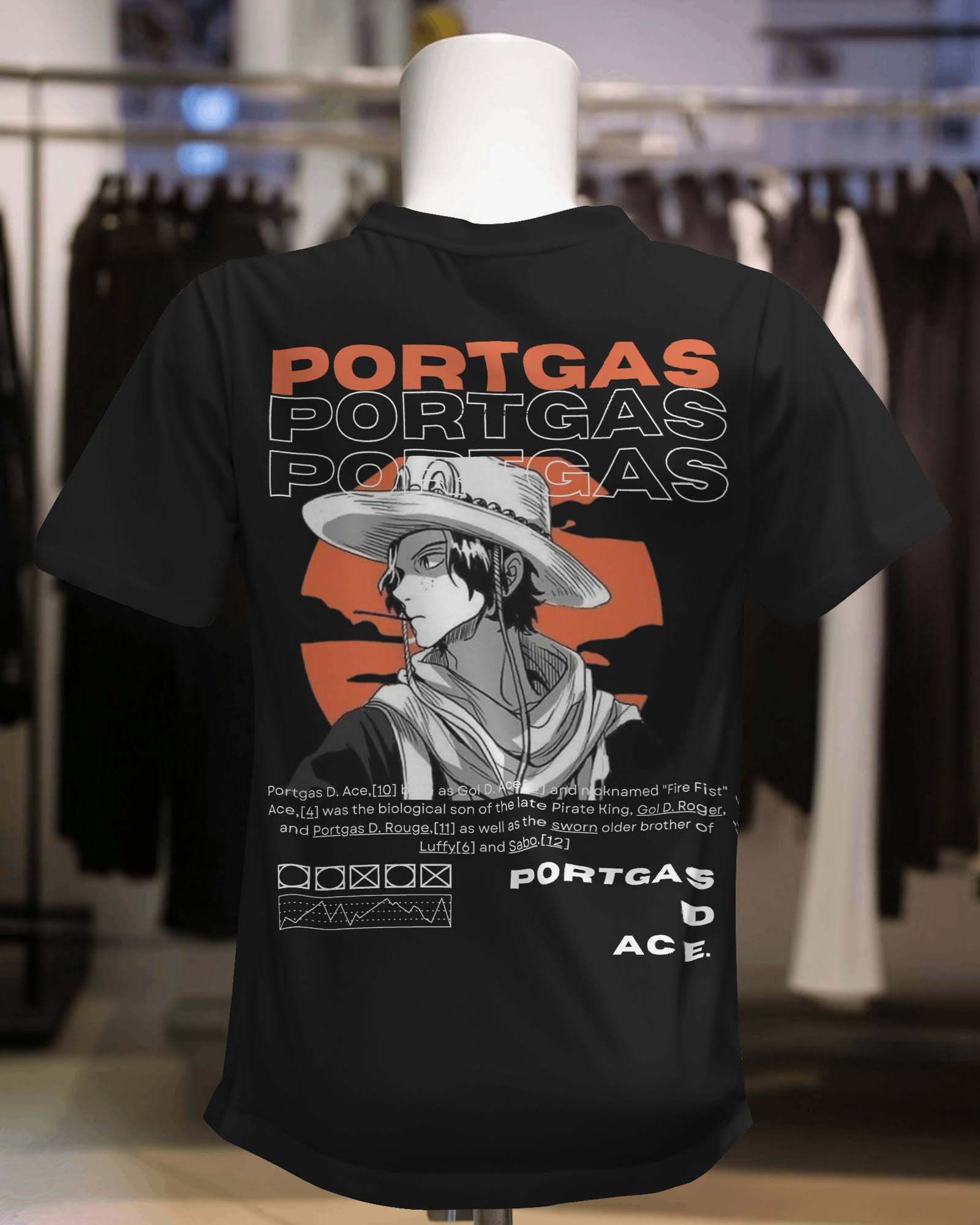 One Piece - Portgas D Ace Black Oversized T-Shirt |Unisex |Luffy FOXTALE