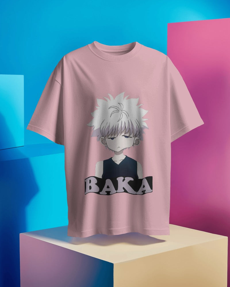 Killua Baka Premium Pink Oversized T Shirt |HUNTER X HUNTER FOXTALE